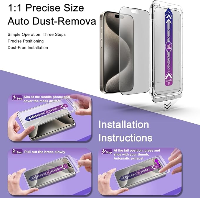 Matte Screen Protector for iPhone 17, iPhone 16 Pro 6.3-Inch, Auto Dust Removal - Image 3