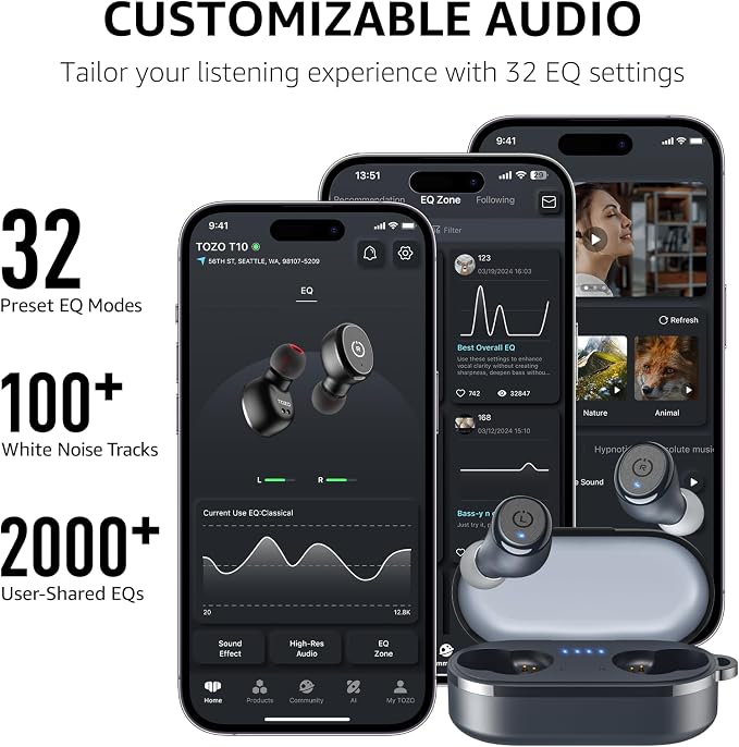 TOZO T10 Wireless Earbuds Bluetooth 5.3 Headphones, App Customize EQ, Ergonomic - Image 6