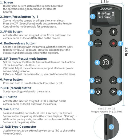 for Sony Camera Rechargeable Shutter Release, AODELAN Wireless Remote Control - Image 7