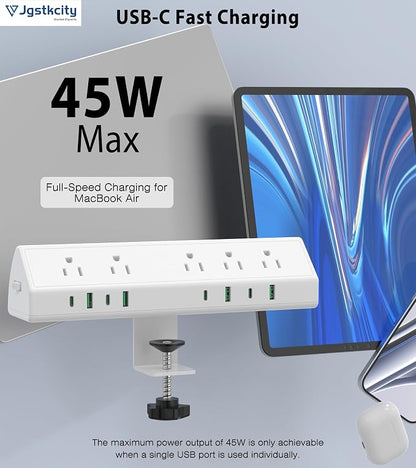 45W Fast Charging Station, Desk Clamp Power Strip, 4 PD USB-C Ports, 5 AC - Image 3