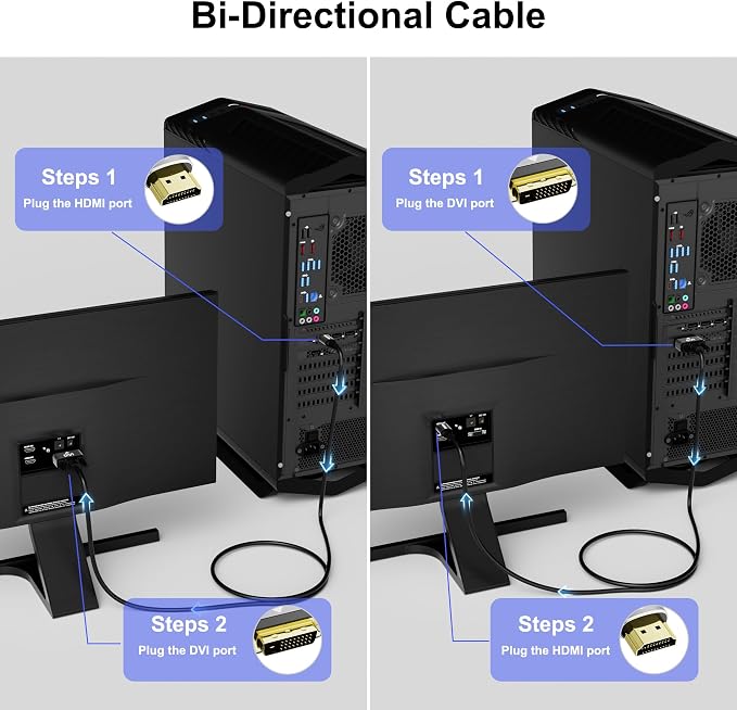 HDMI to DVI Cable 4FT, Bi-Directional DVI to HDMI Male to Male Cord, HDMI A to - Image 3