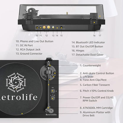 Record Player Wireless Output Turntable Carbon Fiber Tonearm Vinyl Player - Image 9