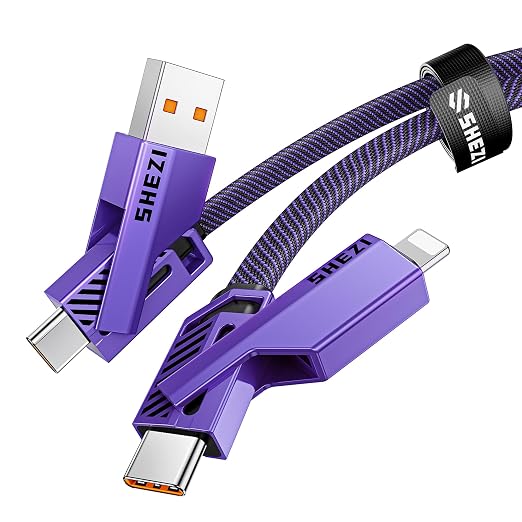 SHEZI Flat Nylon Braided Charger Cord Combo, USB A/C to C/L Multi Charge Cable by SHEZI