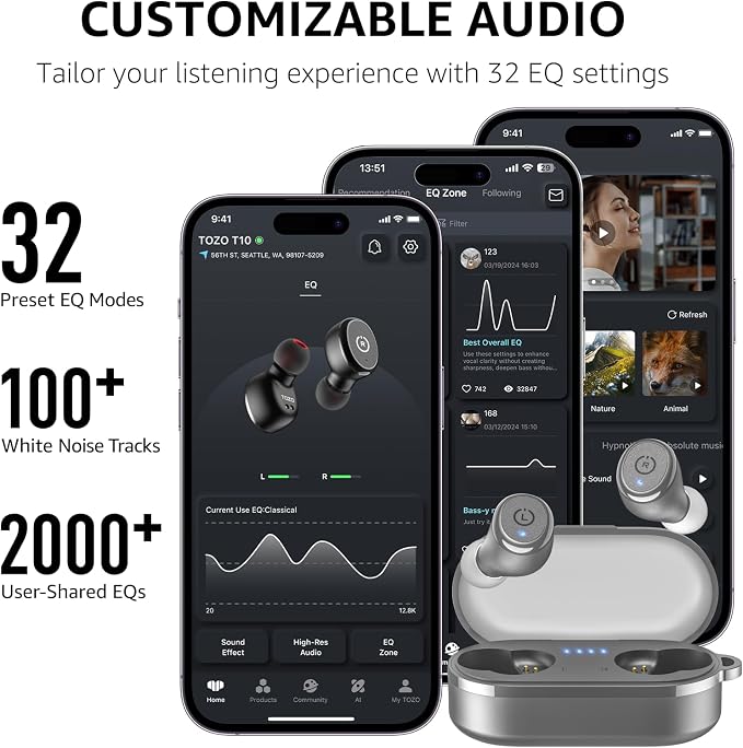 TOZO T10 Wireless Earbuds Bluetooth 5.3 Headphones, App Customize EQ, Ergonomic - Image 6