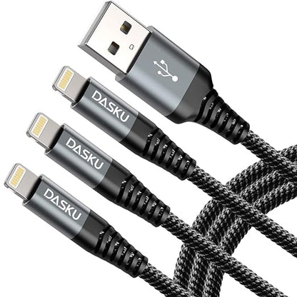 Lightning Cable 3ft 3Pack Nylon Braided iPhone Charger Cable Heavy Duty by Dasku
