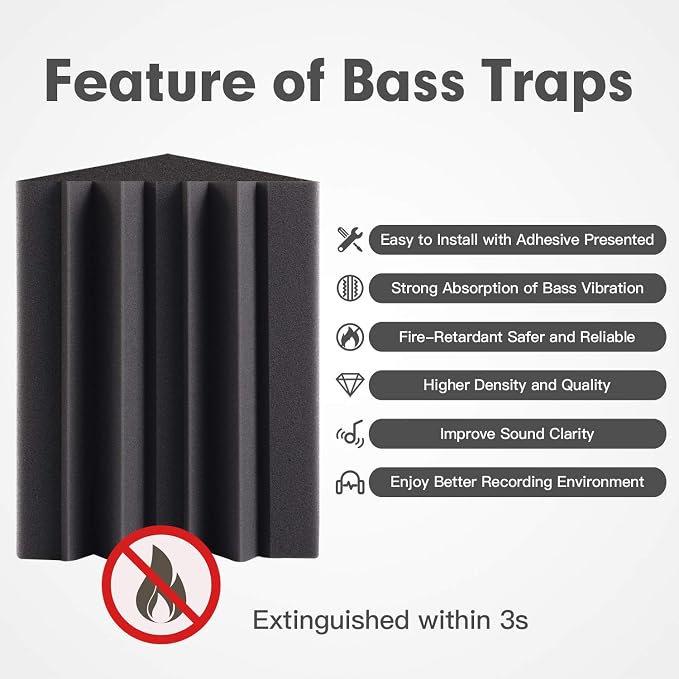 8 Pack - Bass Traps Acoustic Foam Corner, High Density and Fire-Proof Bass - Image 3