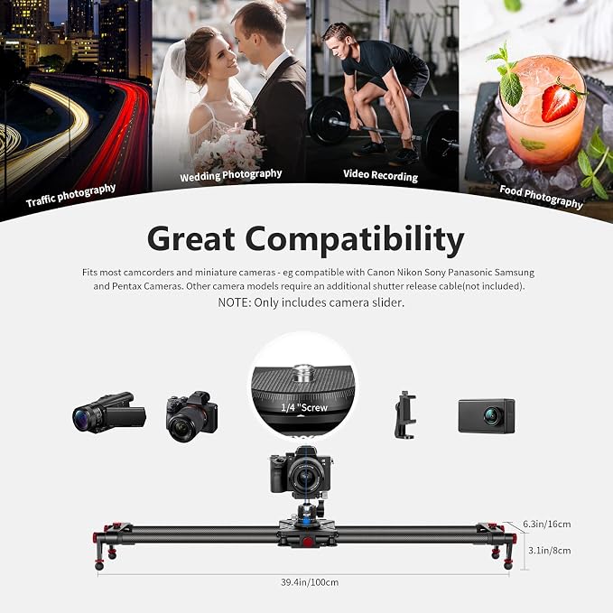 NEEWER 39.4”/100cm Motorized Camera Slider, App Wireless Control Carbon Fiber - Image 5