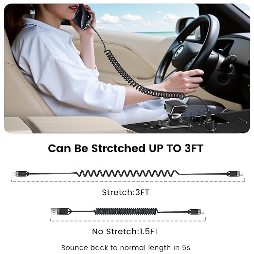 Coiled USB C to USB C Cable 2Pack 3FT Braided Retractable Fast Charging Cable - Image 6