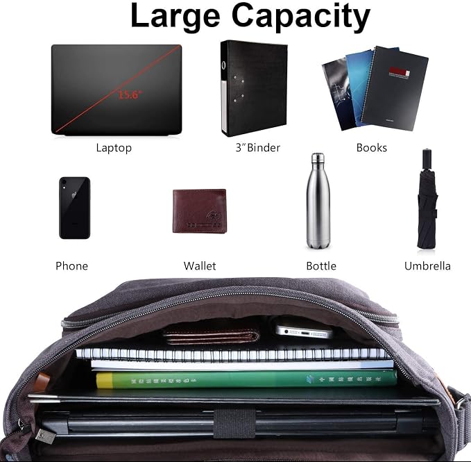 ESTARER Computer Messenger Bag 15-15.6 inch, Water-resistant Canvas Work Bag - Image 5