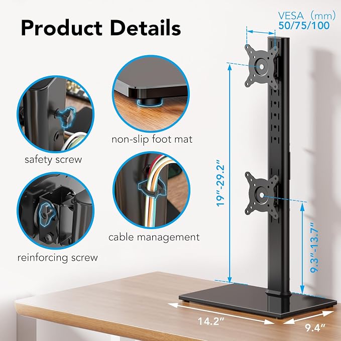 AX WABER Dual Monitor Stand Vertical Stack Screen Free-Standing Desk Mount Arm - Image 6
