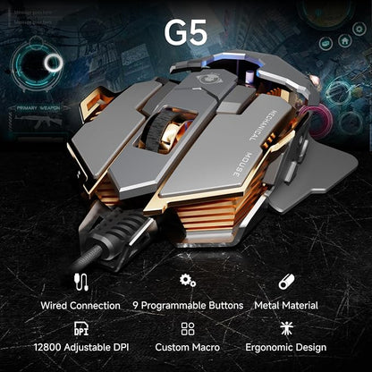 EWEADN G5 Wired Gaming Mouse, Ergonomic RGB Computer Mouse, 12800 Adjustable DPI - Image 2