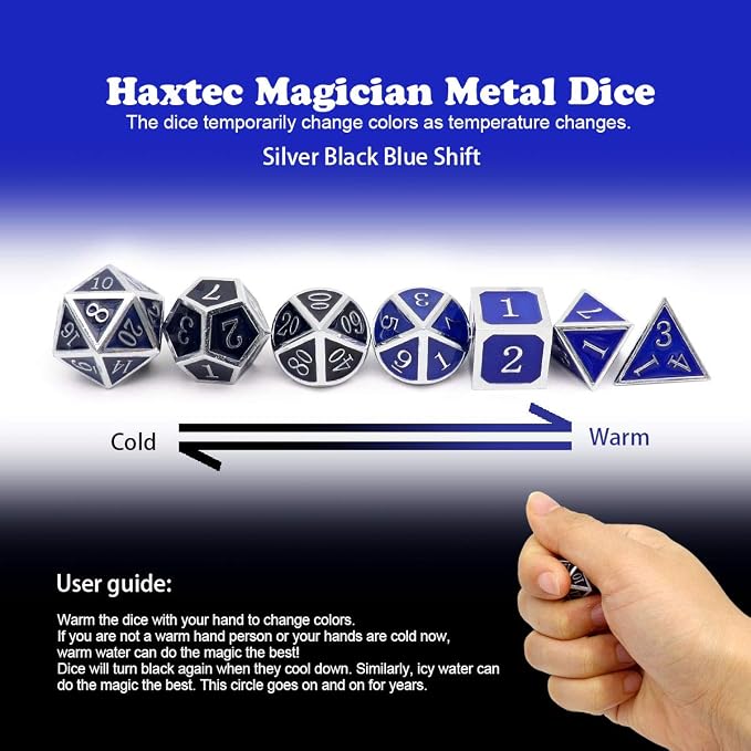 Haxtec Heat Sensitive Metal DND Dice Set Color Changing Metal Dice Temperature - Image 2