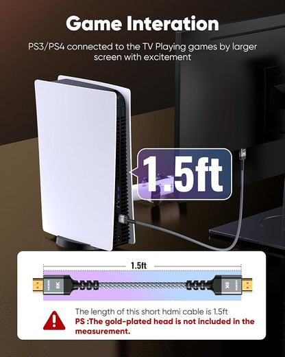 Highwings 4K Short HDMI Cable 1.72ft/52.5cm Total Length, 1.36ft/41.5cm Cable - Image 2