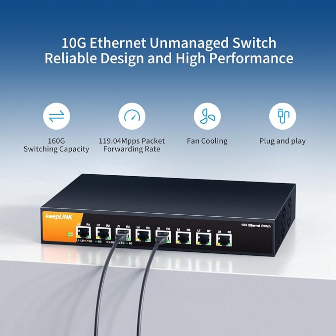 8 Port 10G Ethernet Switch Unmanaged, 8X 10G RJ45 Ports Support - Image 3