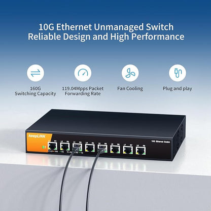 8 Port 10G Ethernet Switch Unmanaged, 8X 10G RJ45 Ports Support - Image 3
