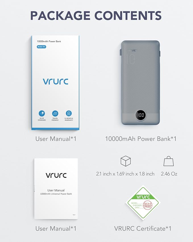 VRURC Portable Charger Built-in Cables and AC Wall Plug, USB C Power Bank - Image 8