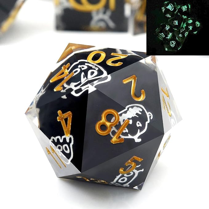 Haxtec Sticker Sharp Edge Dice Halloween Dice Resin DND Dice Set 7PCS Glow in by HaxtecDice