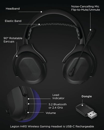 Lenovo Legion H410 Wireless Gaming Headset, Lightweight, Adjustable Headband - Image 8