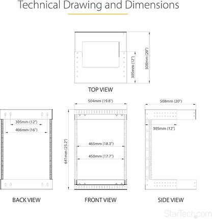 StarTech.com 2-Post 12U Heavy-Duty Wall Mount Network Rack, Wall Mount Data Rack - Image 9