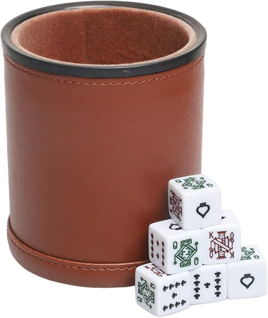 Leatherette Dice Cup with Poker Dice, Felt Lining Quiet Shaker by TOPTAN