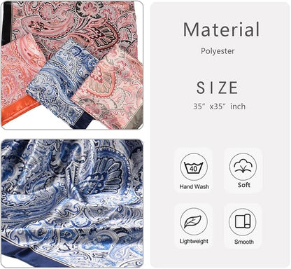 4Pcs Silk Head Scarves for Women Satin Hair Scarf 35”Large Square Bandana Silk - Image 4