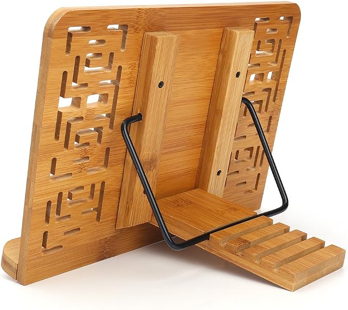 wishacc Bamboo Book Stand Reading Rest Holder Cookbook Cook Stand/Foldable - Image 2