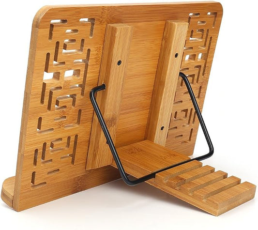 wishacc Bamboo Book Stand Reading Rest Holder Cookbook Cook Stand/Foldable - Image 2