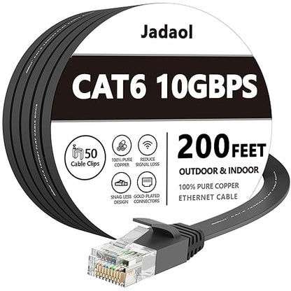 Jadaol Cat 6 Ethernet Cable 200 ft, 10Gbps Support Cat8 Cat7 Network, Flat RJ45 by Jadaol