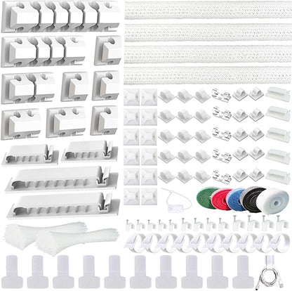 ELII 327PCS White Cable Management Kit 4 Cable Cable Sleeves, 65 Cable Clips by OfficeArtCraftsProducts