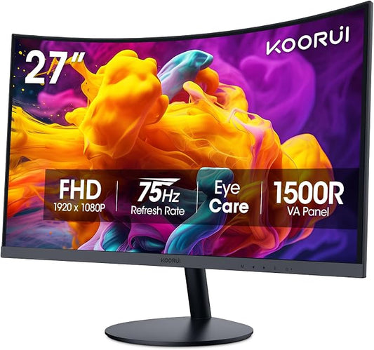 KOORUI 27 Inch Curved Monitor FHD 1080P 75Hz Computer Monitors PC Screen by KOORUI