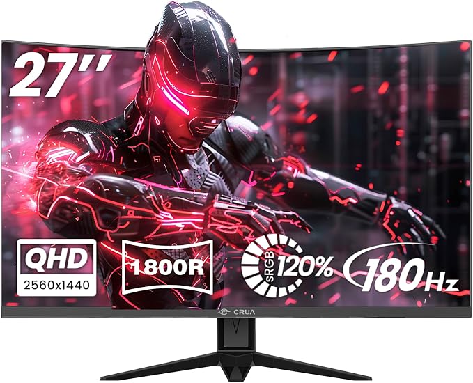 CRUA 27" Curved Gaming Monitor, 2k QHD VA Screen, 165Hz/180Hz Computer Moniter - Image 2