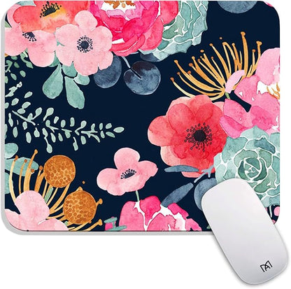 Square Mouse Pad Pink Flower, Personalized Premium-Textured Custom Mouse Mat by Armanza