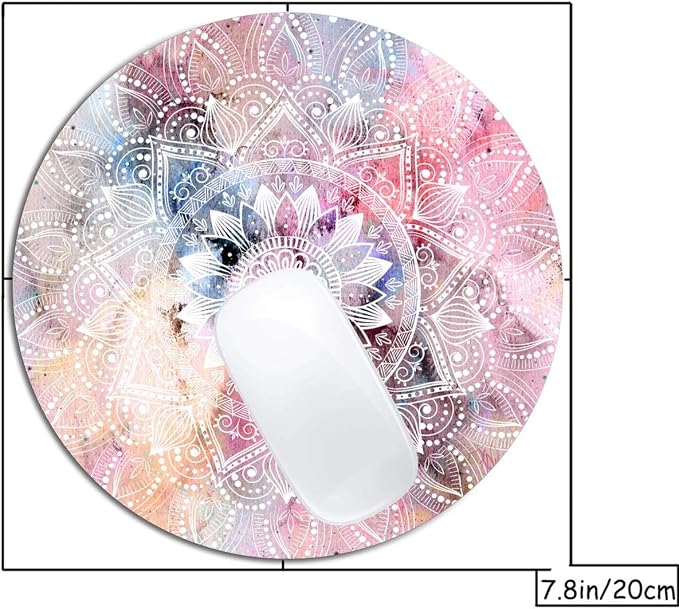 White Watercolor Mandala Mouse Pad Round Non-Slip Rubber Mousepad Laptop Office - Image 2