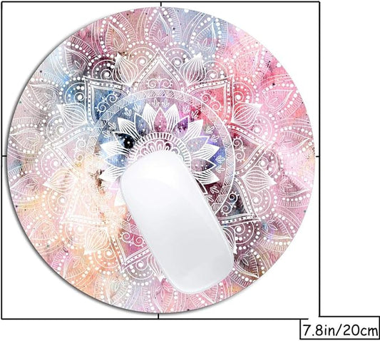 White Watercolor Mandala Mouse Pad Round Non-Slip Rubber Mousepad Laptop Office - Image 2