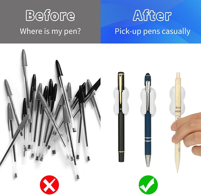 12PCS Pen Holder for Desk, Upgraded Adhesive Pen Pencil Holder for Desk Wall - Image 5
