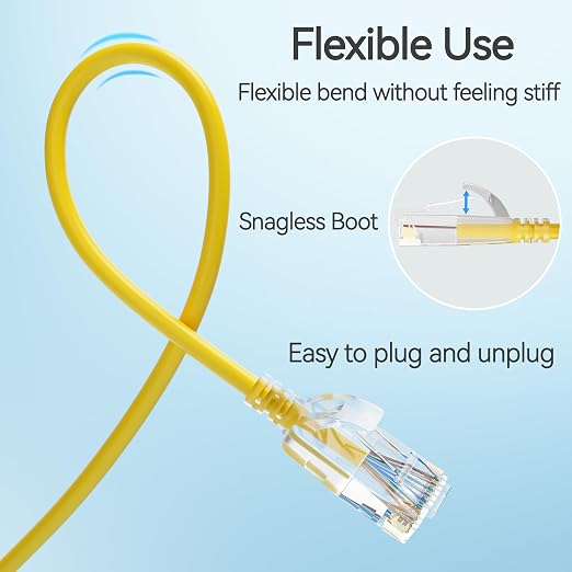Cat6 Slim Patch Cables 2 Feet 10-Pack Yellow, Cat6a Patch Cables 10Gbps 550MHz - Image 5