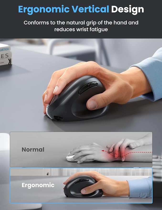TECKNET Ergonomic Mouse, Rechargeable Battery, Quiet Clicks, 4800 DPI Adjustable - Image 2