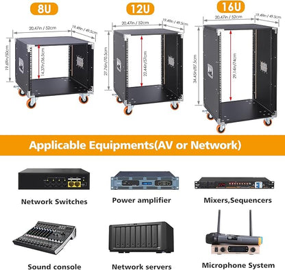 Movable AV Gear Rack 12U 19in Mobile Floor Standing Network Device Storage - Image 6