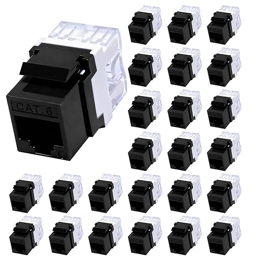 RJ45 Cat6 Keystone Jacks 25-Pack, Ethernet Keystone Jack, 180 Degree Punch-Down by Unknown