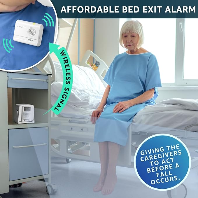 Bed Alarm Caregiver Pager with 2 Wireless Motion Sensors Alarm Indoor Fall - Image 2