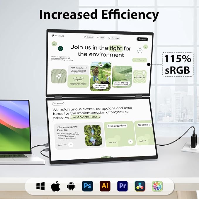 InnoView 18.5" 100Hz Dual Portable Monitor Built-in Speakers 115% sRGB - Image 7