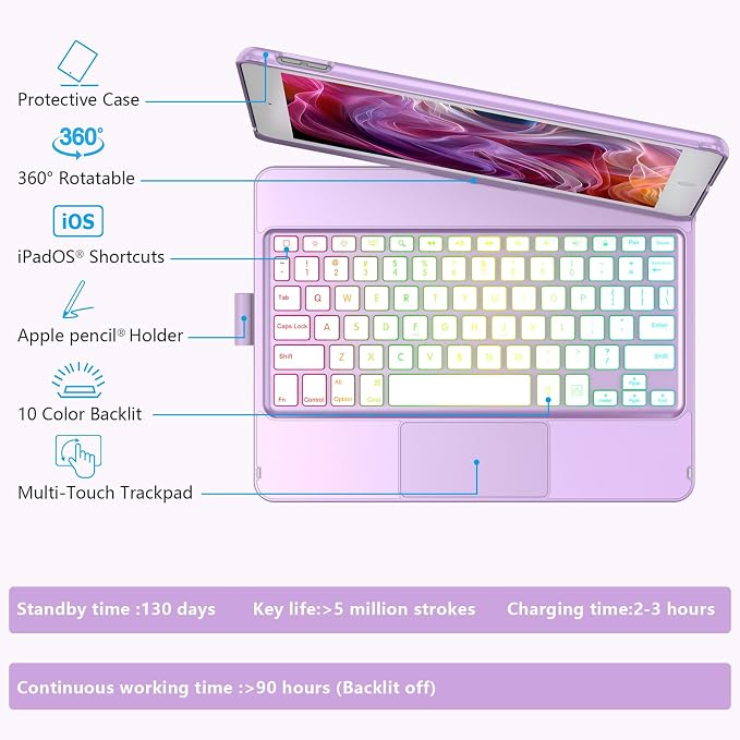 HOTLIFE Case with Keyboard for iPad 10.2, Touch Trackpad Keyboard Case for iPad - Image 6
