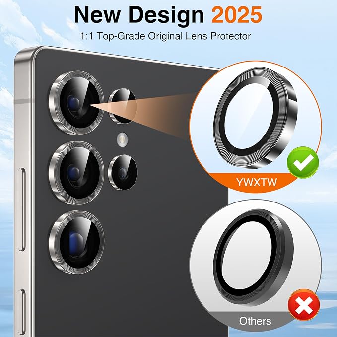 YWXTW S25 Ultra Camera Lens Cover, 9H Tempered Glass Upgraded Metal Edging - Image 2