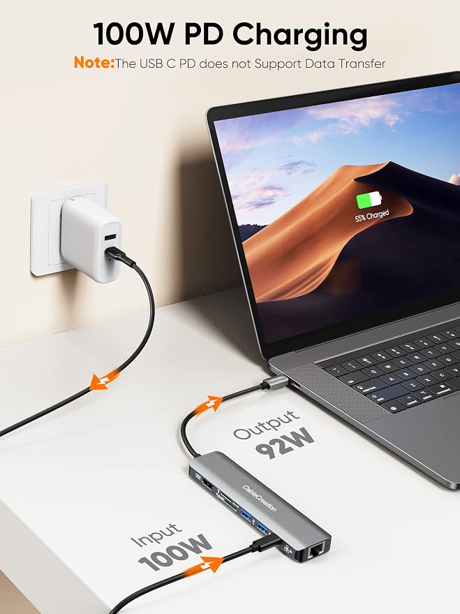 USB C Hub 4K 60Hz, CableCreation 7-in-1 USB-C Hub Multiport Adapter - Image 5
