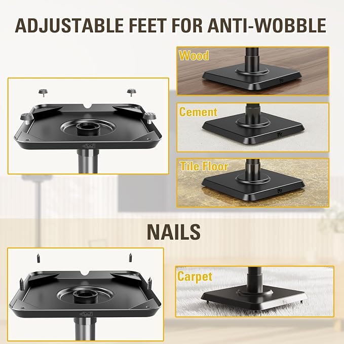 Mounting Dream Black Alloy Steel Speaker Stands, Height Adjustable Bookshelf - Image 5