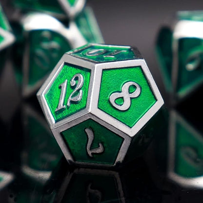 Haxtec 7 Die Metal DND Dice Set Green Elven Goblin D&D Dice Set Compatible - Image 5