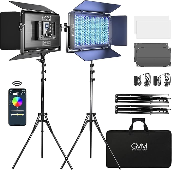 GVM 1500D RGB LED Video Light, 75W Video Lighting Kit by GVMGreatVideoMaker