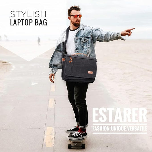 ESTARER Laptop Messenger Bag 17-17.3 Inch Water-resistant Canvas Shoulder Bag - Image 2