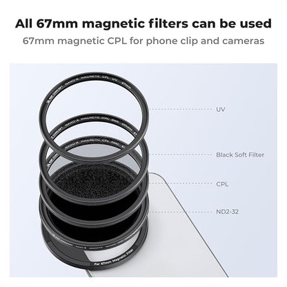 K&F Concept Clip On 67mm CPL Magnetic Phone Lens Filter Kit, Phone Clip - Image 7