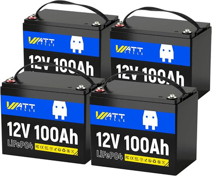 12V 100Ah LiFePO4 Lithium Battery 4 Pack by Wattcycle
